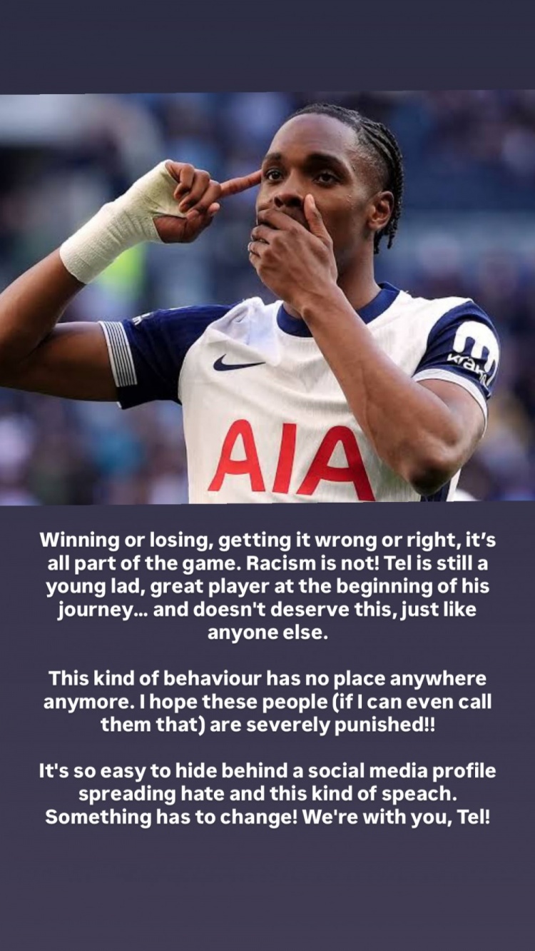 九游体育官网入口-理查利森声援特尔：胜负对错都是比赛的一部分，但种族歧视不是