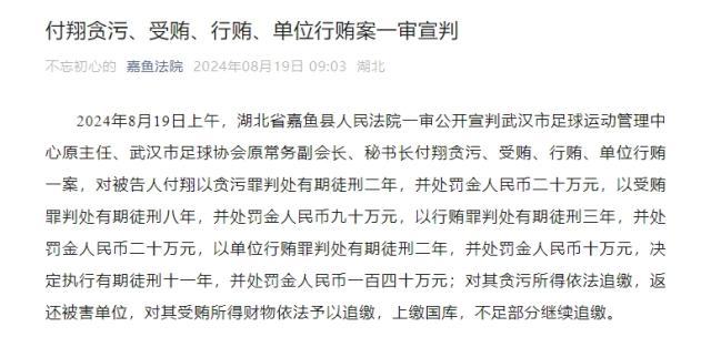 1724030539387008150.jpg 九游体育官网入口-武汉足协原秘书长付翔获刑11年 并处罚金140万