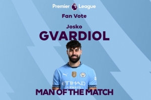 5解围+2拦截，英超官方：格瓦迪奥尔当选曼城2-0埃弗顿全场最佳